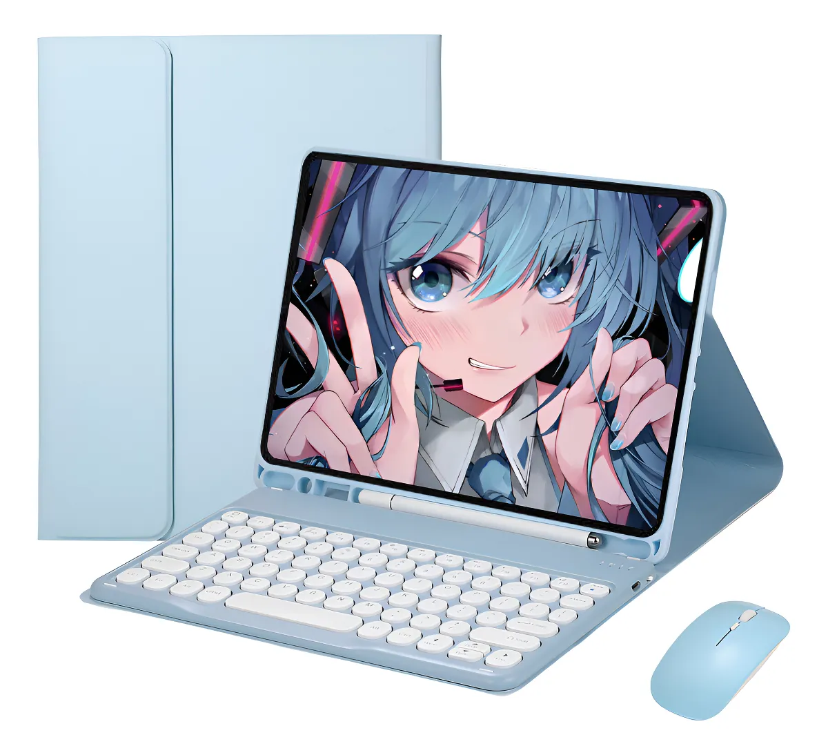 Capa Tablet + Teclado Luminoso + Mouse Para Samsung A7 Cor Verde Escuro + Teclado Sensível Ao Toque + Mouse - Imagem 14