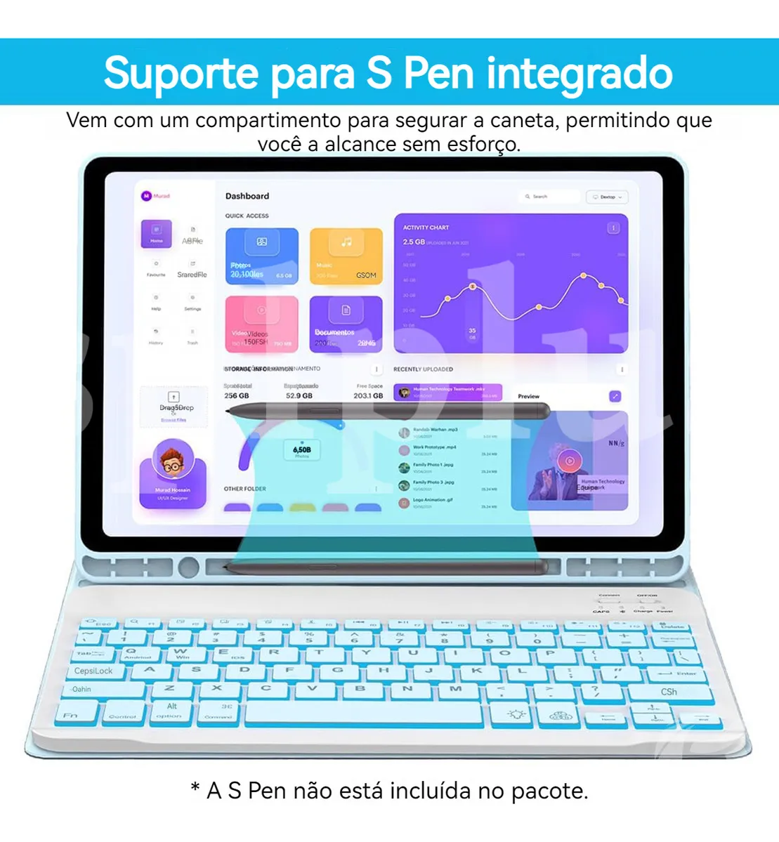 Capa Para Tab S7/s8+teclado Retroiluminado + Mouse - Imagem 5