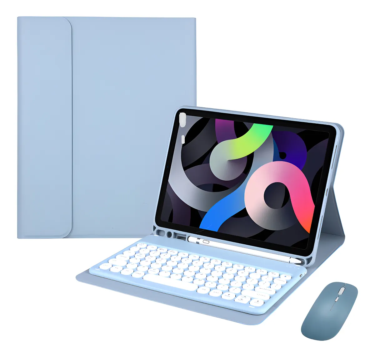 Capa Tablet + Teclado Luminoso + Mouse Para Samsung A7 Cor Verde Escuro + Teclado Sensível Ao Toque + Mouse - Imagem 11