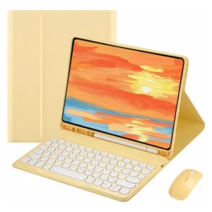 Capa Para iPad Geração 9/8/7 Com Teclado E Mouse Redondo Cor Tartrazina capa redonda teclado mouse