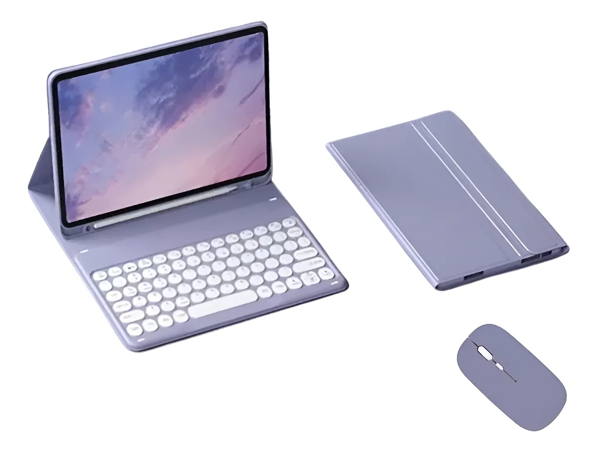 Capa Tablet + Teclado Luminoso + Mouse Para Samsung A7 Cor Verde Escuro + Teclado Sensível Ao Toque + Mouse - Imagem 9