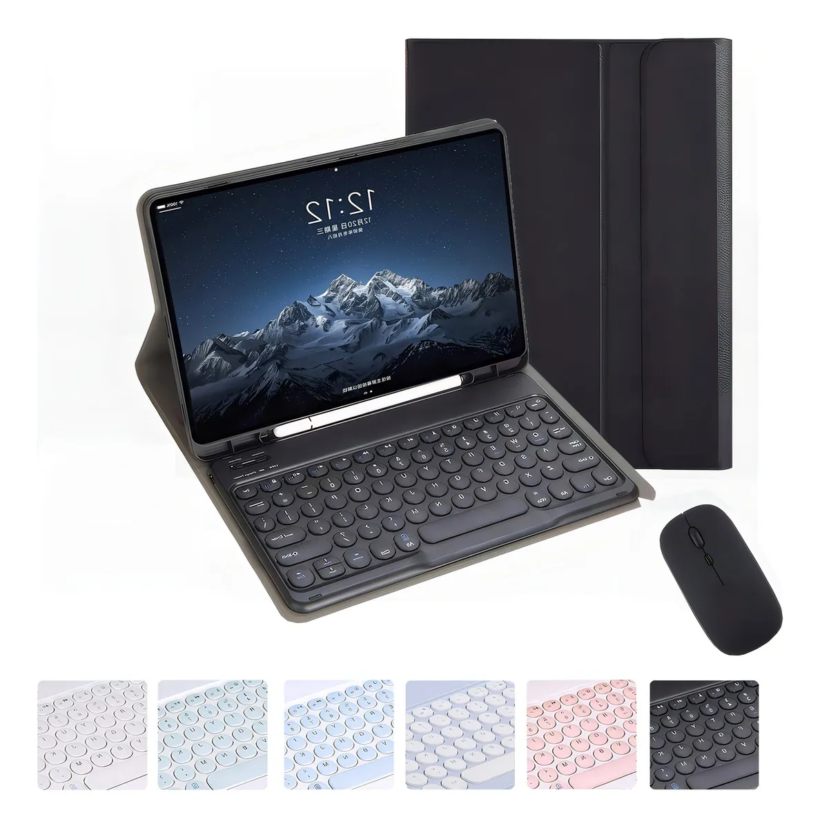 Capa para tablet com teclado e mouse para iPad 10,2'' 9ª, 8ª e 7ª geração Cor Verde Teclado Verde Mouse Verde recarregável - Imagem 23