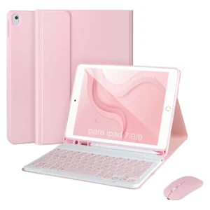 Teclado e Mouse Bluetooth Capa para iPad 9ª/8ª/7ª Geração Cor Rosa