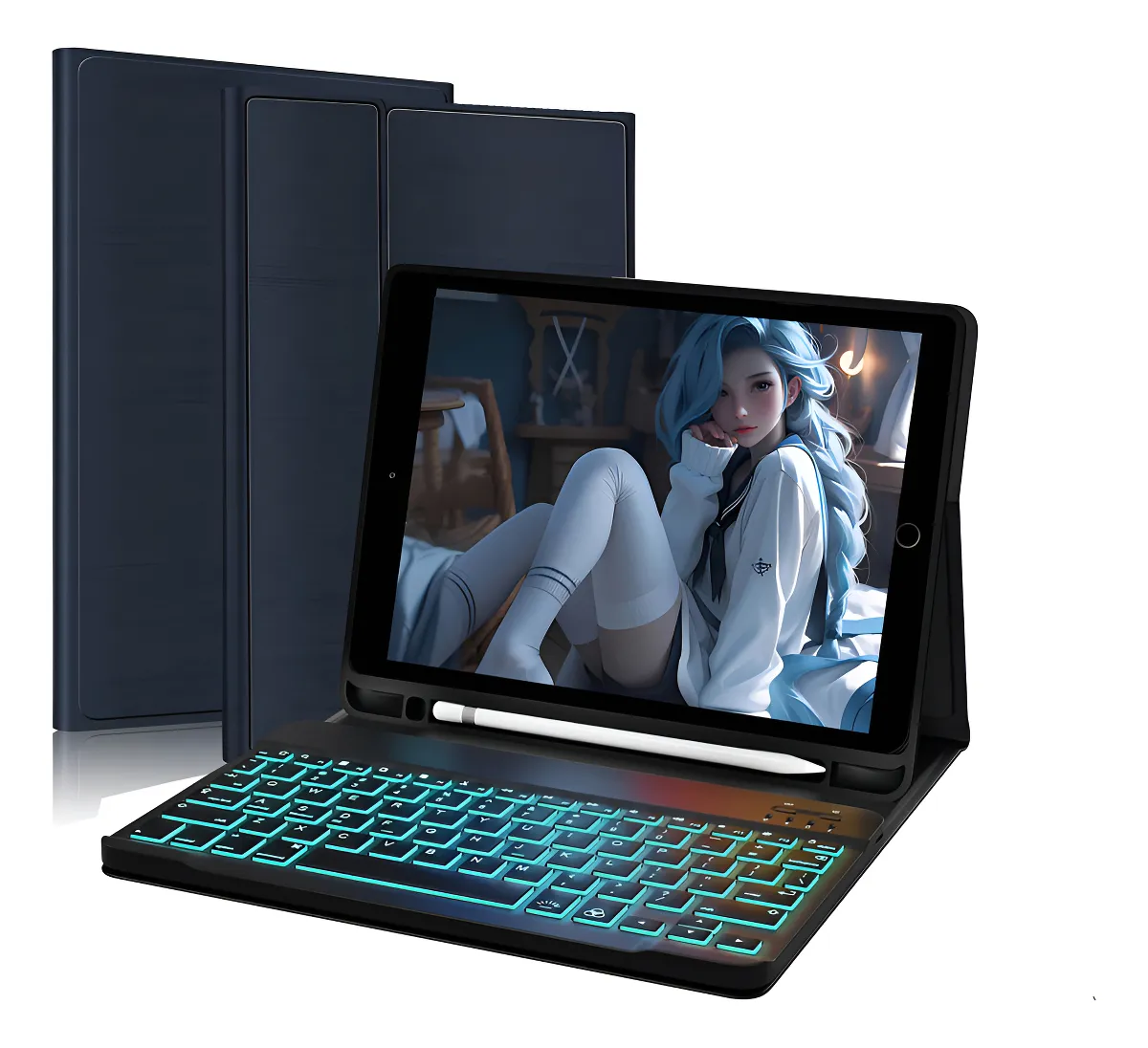 Capa De Couro Com Teclado Retroiluminado Para iPad 9 Cor Capa Preta E Teclado - Imagem 5