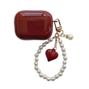 Fashionable and Simple Red Heart Pearl Chain Creative Apple Earphone Case Suitable for Airpods1/2/4 Pro1/2